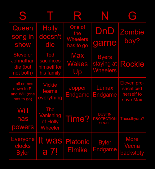 Stranger Things 5 Bingo Card