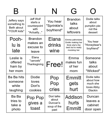 Thanksgiving Day Bingo Card