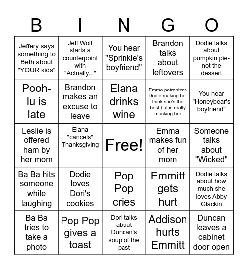 Thanksgiving Day Bingo Card
