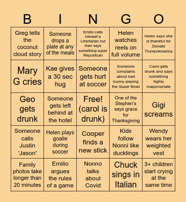 Thanksgiving Bingo Card
