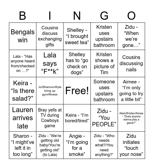 2025 Family Thanksgiving Bingo Card
