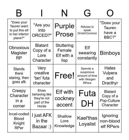 Silvermoon Bingo Card