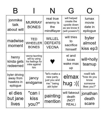 STRANGER THINGS 5 Bingo Card