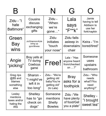 2025 Family Thanksgiving Bingo Card