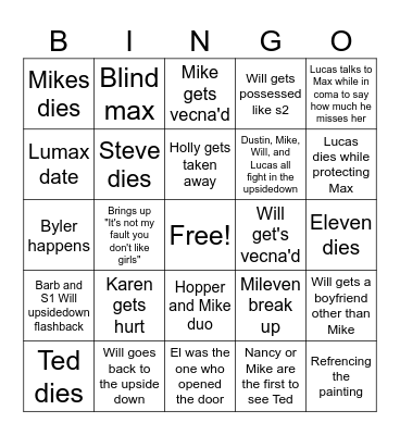 Stranger Things Season 5 Bingo Card