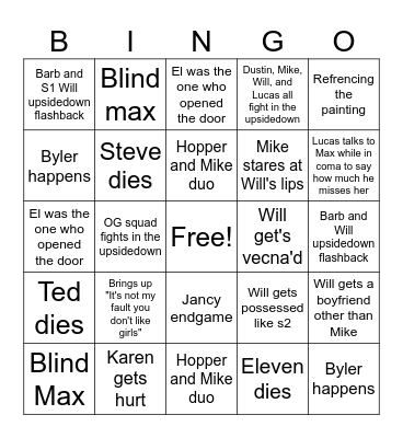 Stranger Things Season 5 Bingo Card