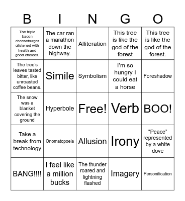 Literary Devices BINGO Card