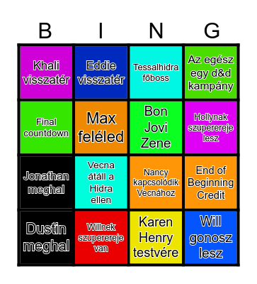 Stranger Things Bingo Card