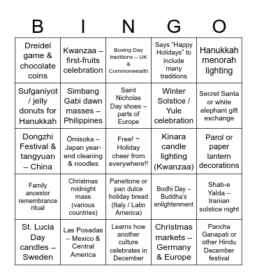 DEI HOLIDAY BINGO!! Bingo Card