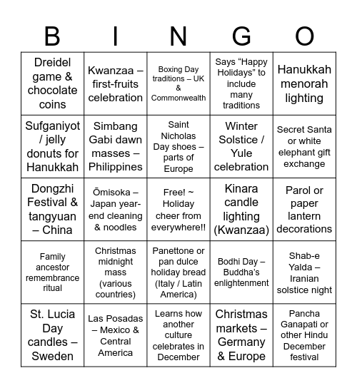 DEI HOLIDAY BINGO!! Bingo Card