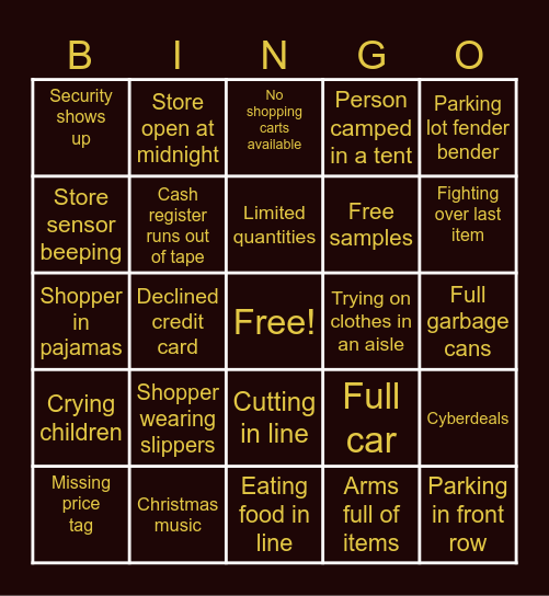 BLACK FRIDAY Bingo Card