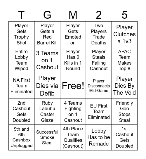 The Grand Major 2025 Berger Bingo Card