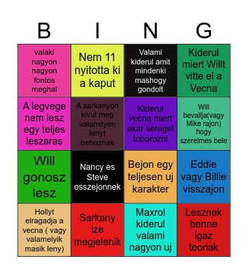 Stranger Things Bingo Card