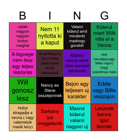 Stranger Things Bingo Card