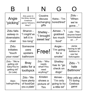 2025 Family Thanksgiving Bingo Card