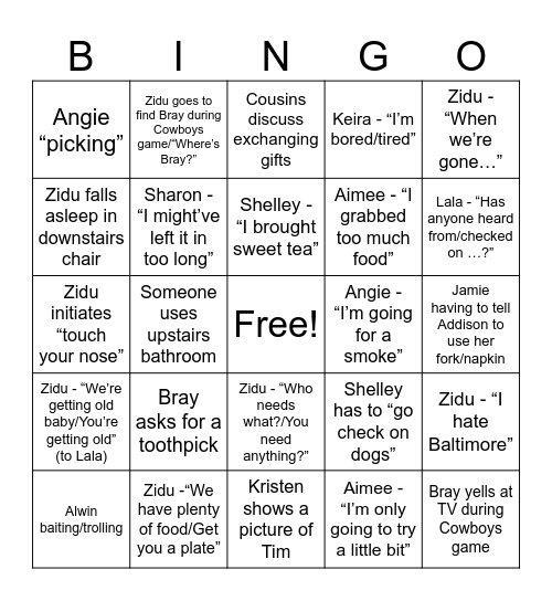 2025 Family Thanksgiving Bingo Card
