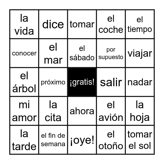 Bingo de Vocabulario Bingo Card