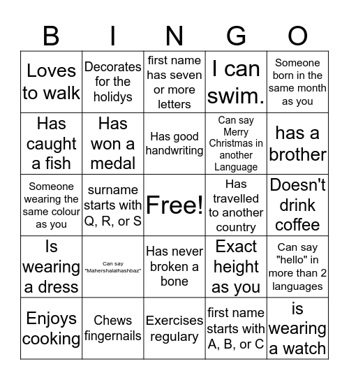 18-25 People Bingo! Bingo Card
