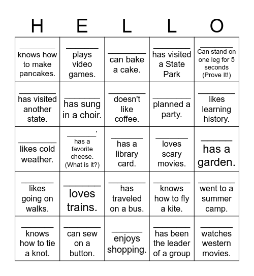 Hello! Icebreaker Bingo 2 Bingo Card