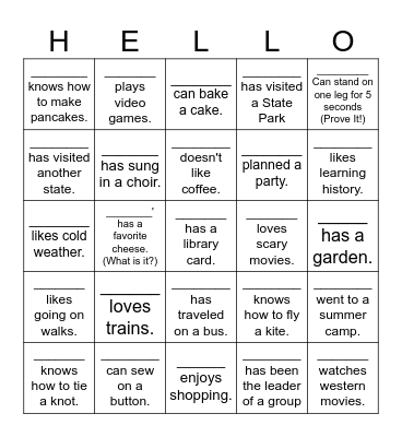 Hello! Icebreaker Bingo 2 Bingo Card