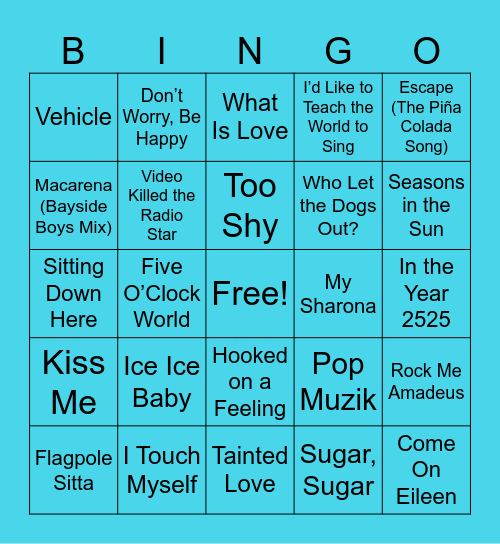 One Hit Wonders Bingo Card