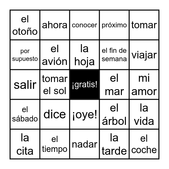 Bingo de Vocabulario Bingo Card