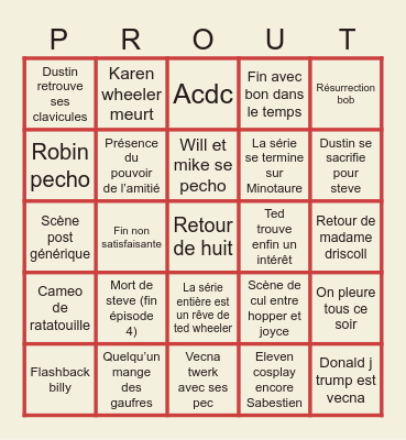 Stranger things Bingo Card