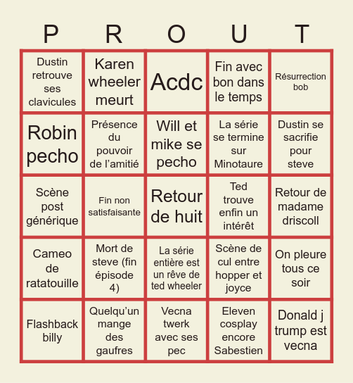 Stranger things Bingo Card