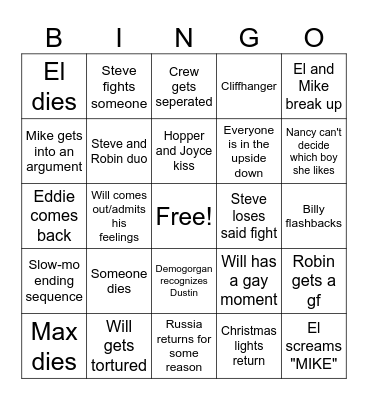 Stranger Things s5 Bingo Card