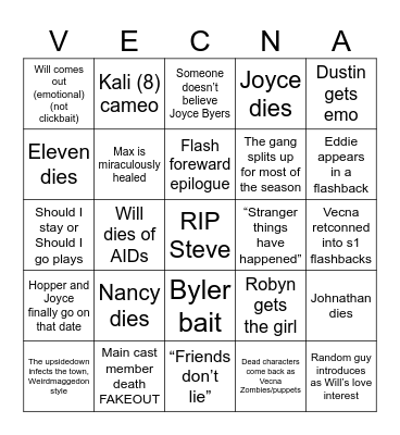 Stranger Things Bingo Card