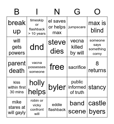 STRANGER THINGS 5 Bingo Card