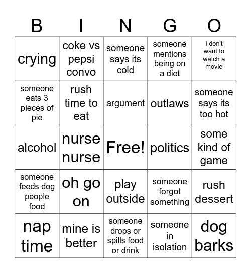 Thanksgiving BINGO Card