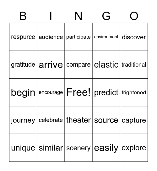 3rd Grade Words Bingo Card