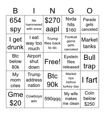 Thanksgiving week bingo Card