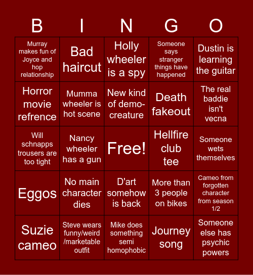 Strango Thango 5 Part1 Bingo Card