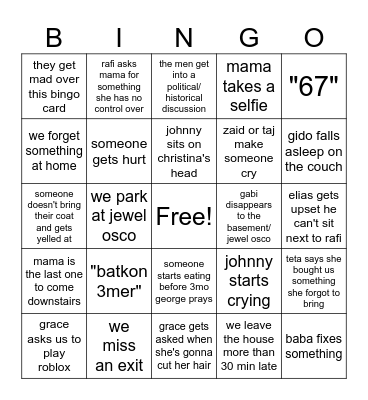 Thanksgiving Bingo Card