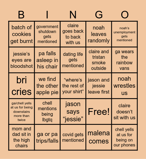 Griffin Thanksgiving Bingo Card