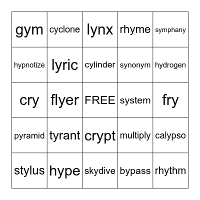 Y as Short or Long I Bingo Card