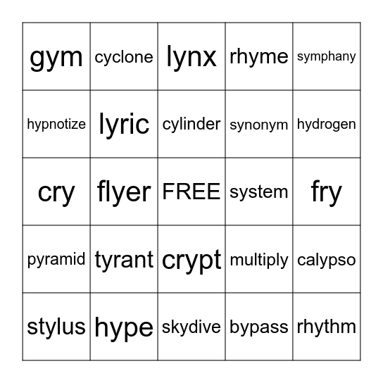 Y as Short or Long I Bingo Card
