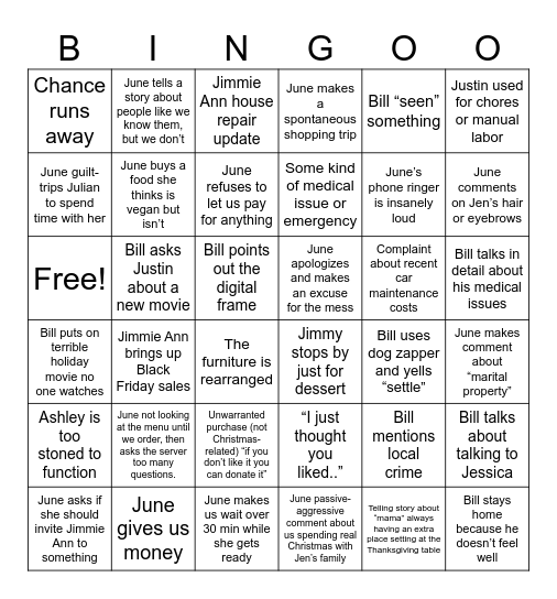 Thanksgiving 2025 Bingo Card