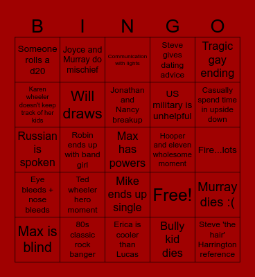 Stranger things Bingo Card