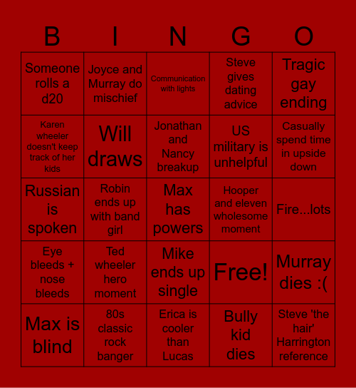 Stranger things Bingo Card
