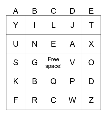 ALPHABET BINGO Card