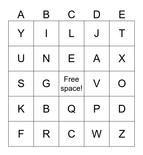 ALPHABET BINGO Card