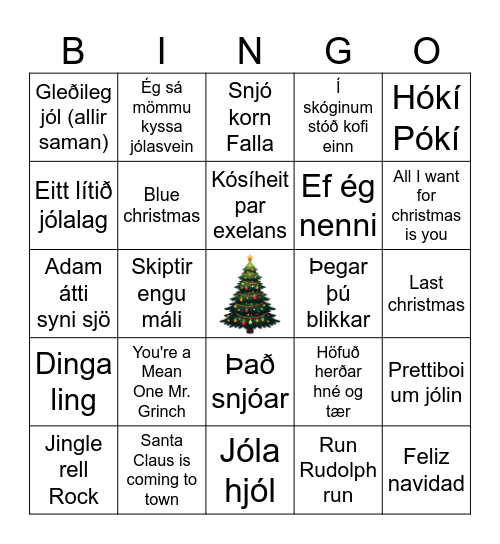 Jólalaga bingó Bingo Card
