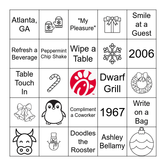 Chick-fil-A Bingo Card