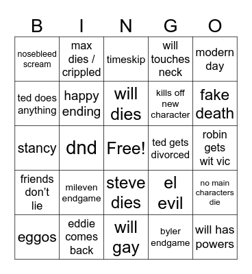 Stranger Things SZN5 Bingo Card