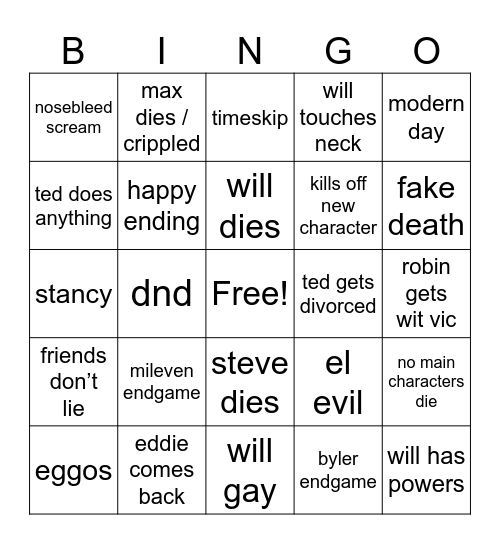 Stranger Things SZN5 Bingo Card