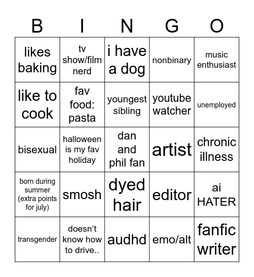 vic @youwerenice :3 Bingo Card