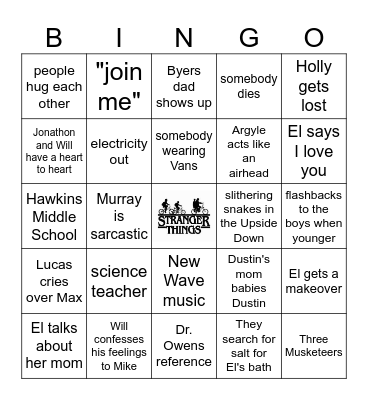 STRANGER THINGS Bingo Card